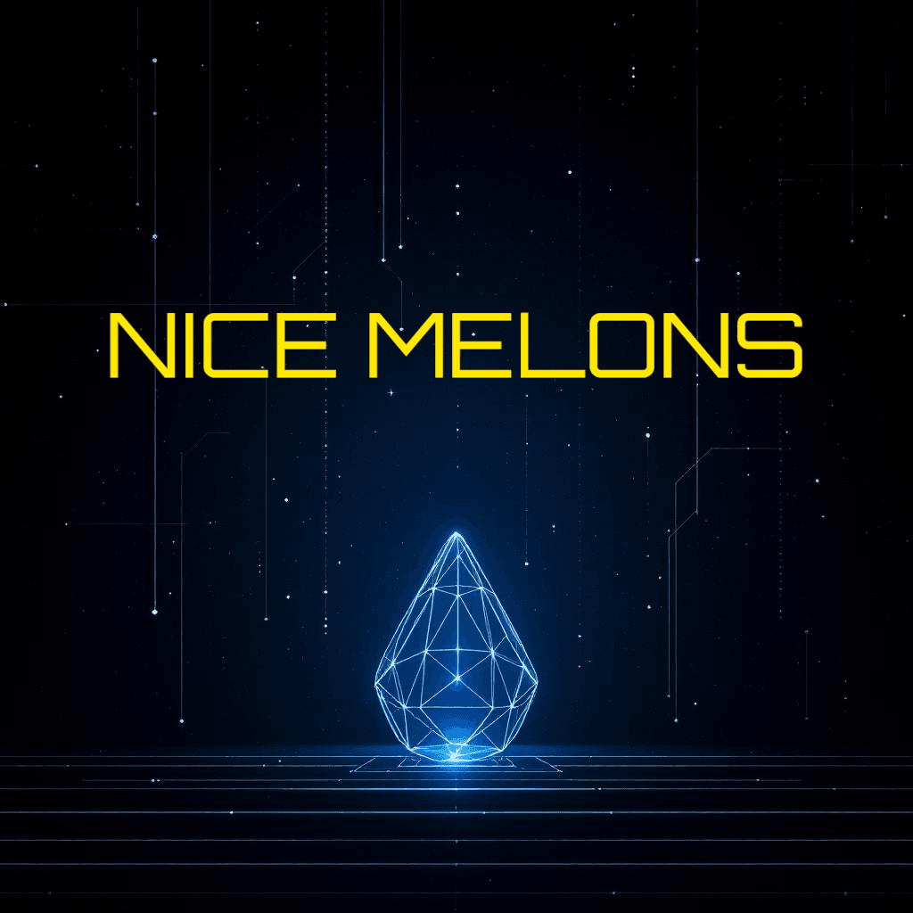 Fuzion Flavor Nice Melons vape juice with futuristic digital design.