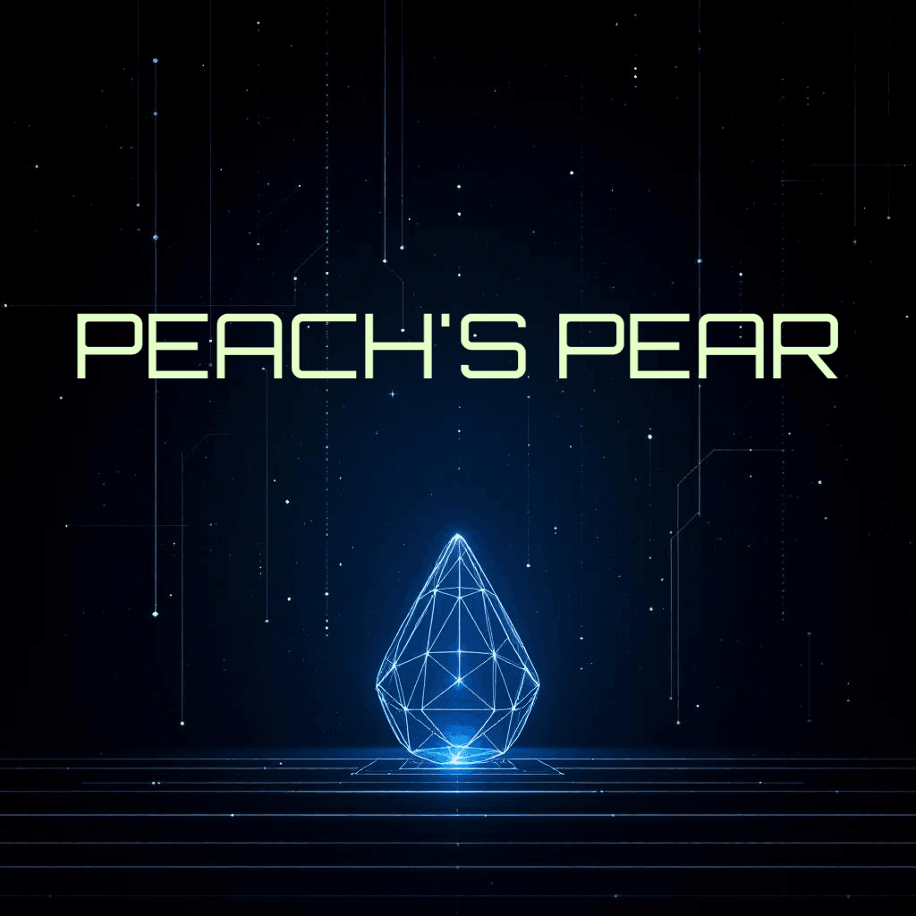 Fuzion Flavor Peach's Pear vape juice label on digital background.