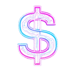 Neon dollar sign with circuit pattern on gray background.